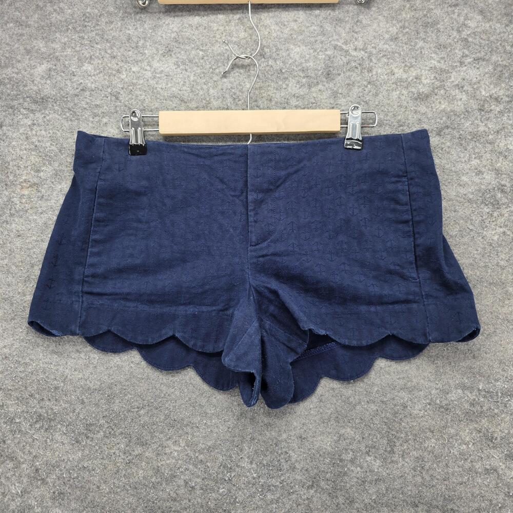 Lilly Pulitzer Shorts Womens 8 Navy Blue Anchor Print Scallop Hem Cotton